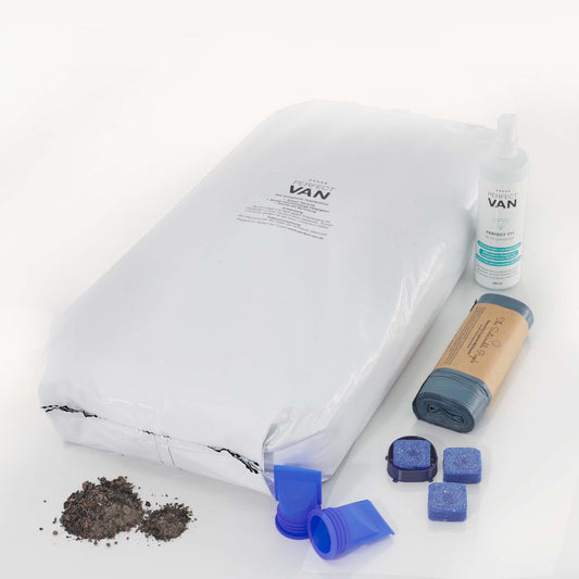 Perfect Van Starter-Kit für Trockentrenntoiletten mit Aktivkohle Streu, Reinigungsspray, Mülltüten, Urinsteine und Membran